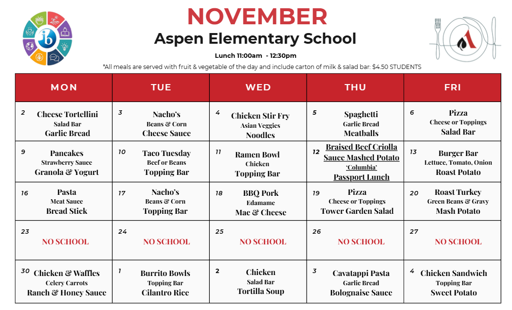 AES Lunch Menu